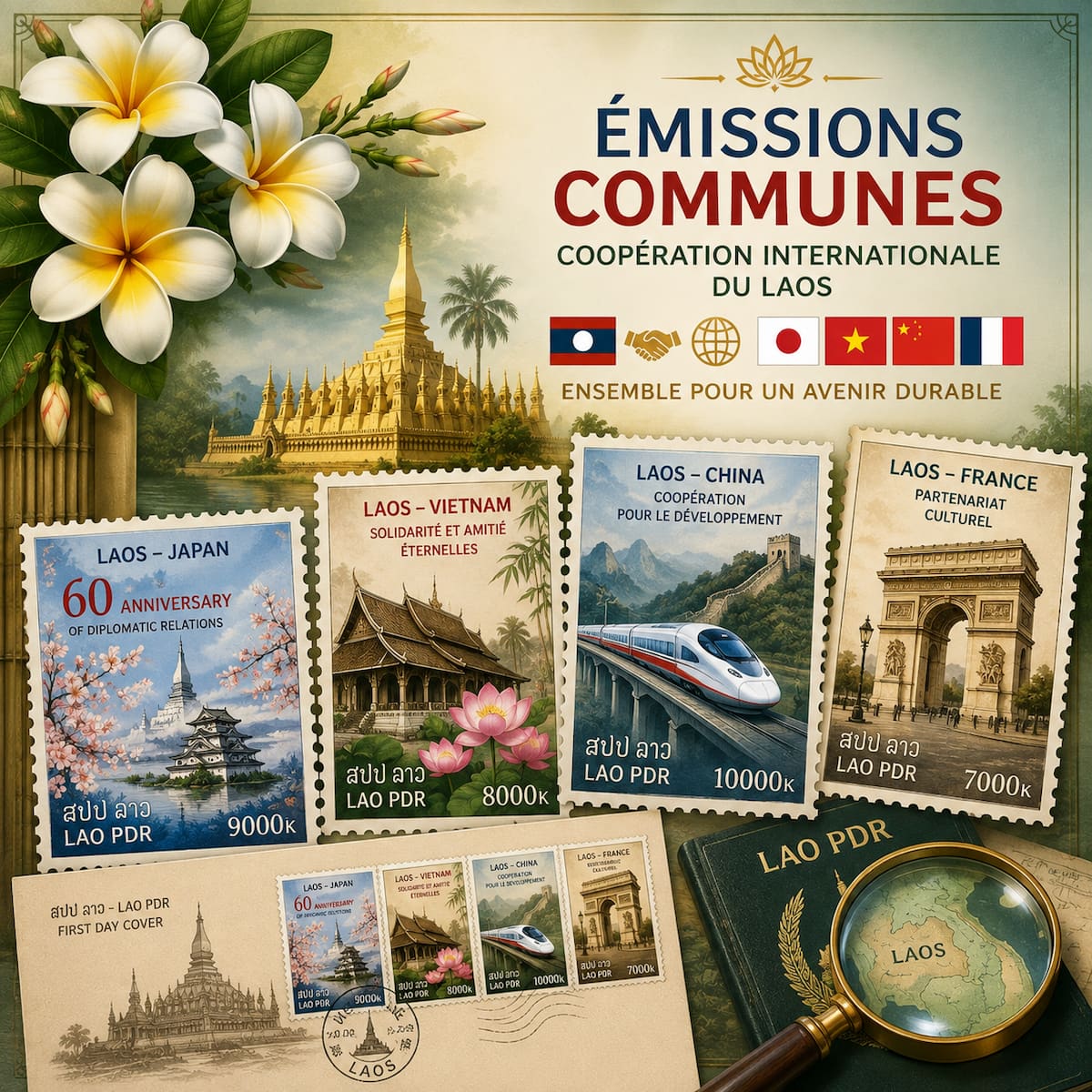 Émissions communes du Laos et coopération internationale, collection philatélique Philababa
