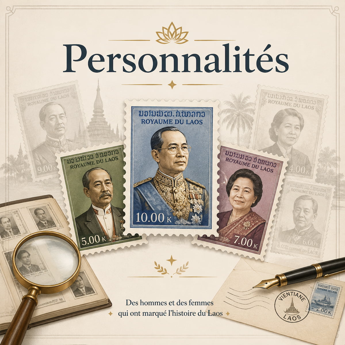 Personnalités du Laos représentées sur timbres, collection philatélique Philababa