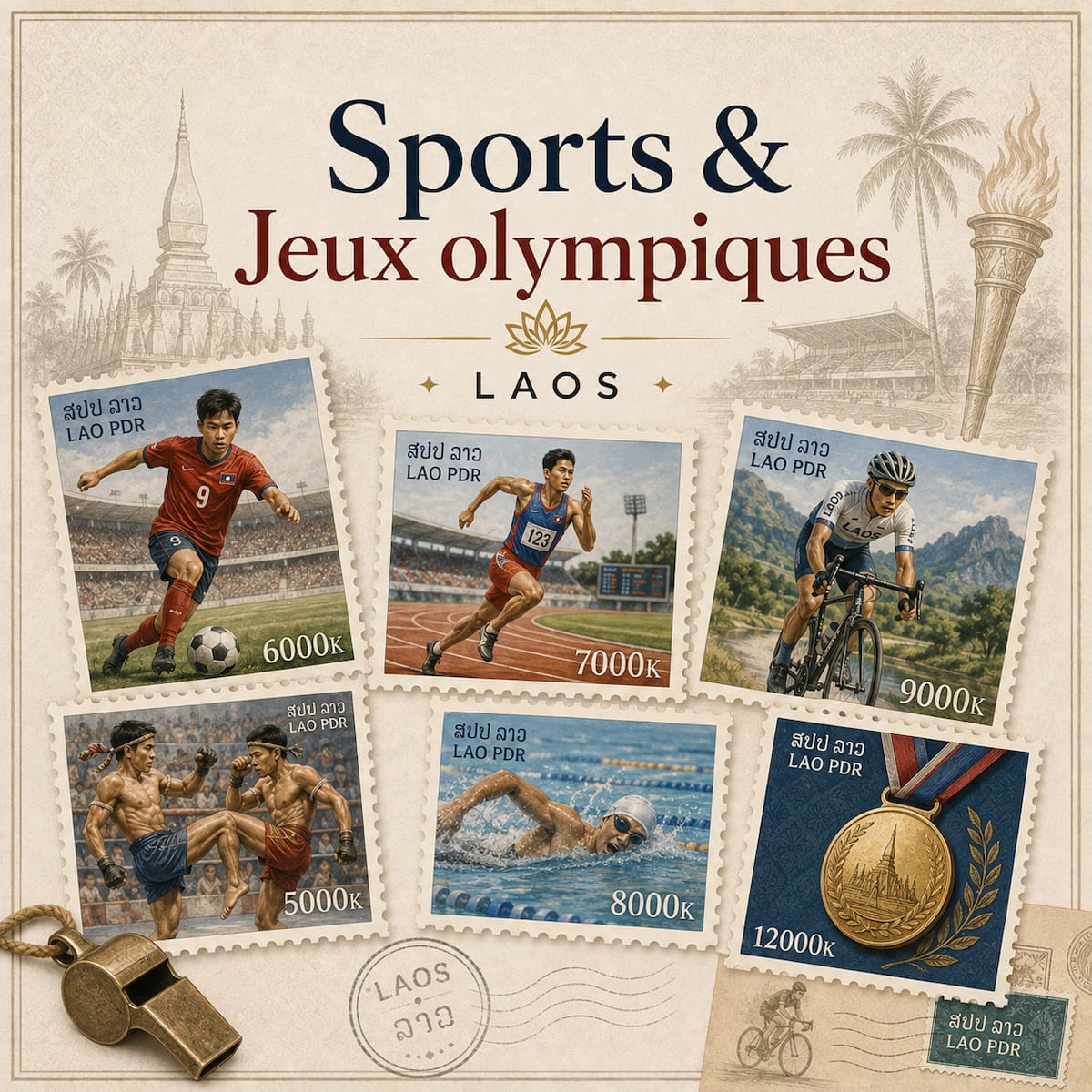 Sports et Jeux olympiques du Laos représentés sur des timbres