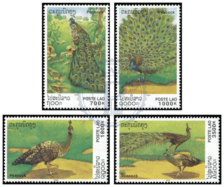 Laos Oiseaux, Paons, série de timbres, état MNH, émission 2000, collection Philababa