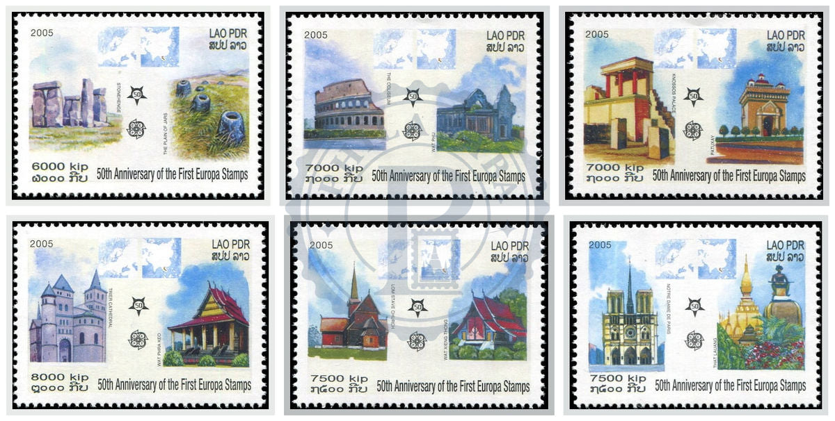 LAOS - Mi 1973/1978 | YT 1668/1673 | Sn 1597/1602 | Sg 1944/1949 - Cathédrales/Temples - Europa CEPT - MNH 2005