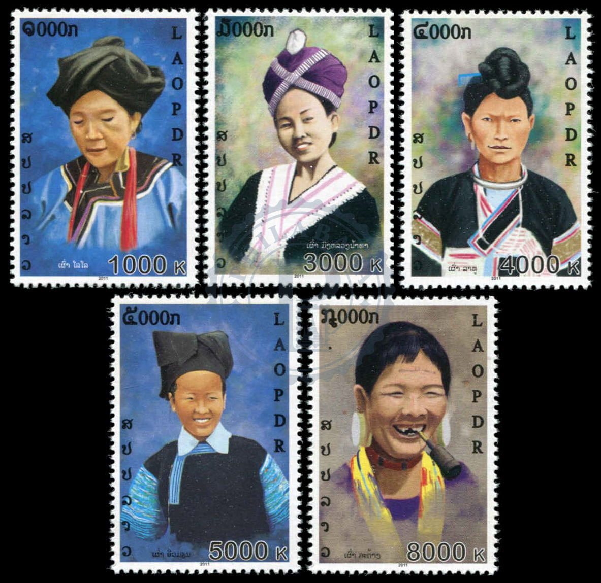 Timbres du Laos Costumes ethniques, série de timbres, MNH 2011