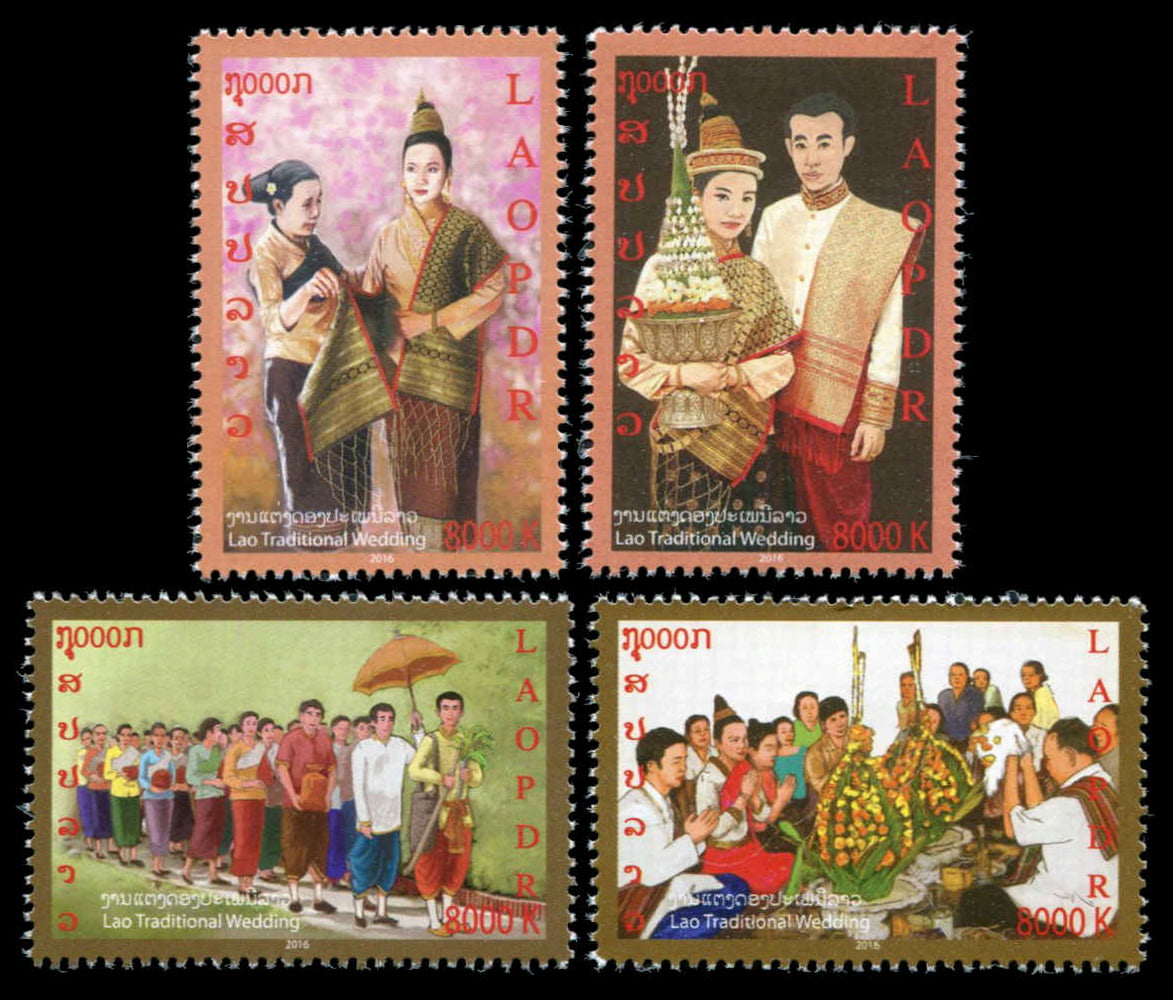 Laos série de timbres mariage traditionnel lao, MNH, émission 2016