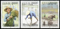 Série Laos représentant la vie quotidienne des riziculteurs, trois timbres MNH 2023