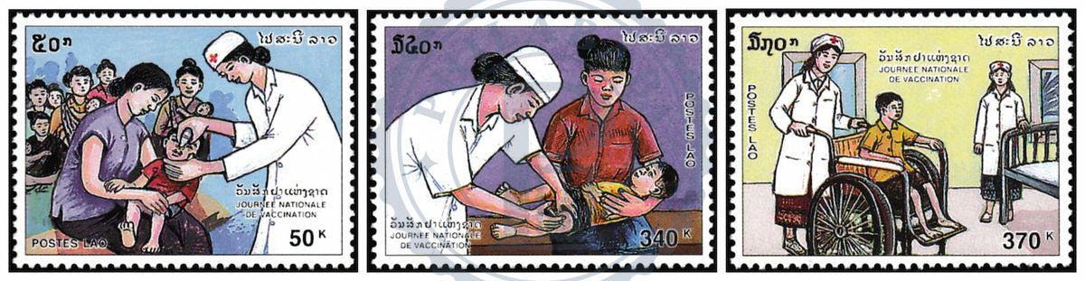 Laos Vaccination, Santé, série de timbres, état MNH, émission 1997, collection Philababa
