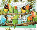 Laos Oiseaux, Inséparable, bloc-feuillet dentelé, état MNH, émission 1997, collection Philababa