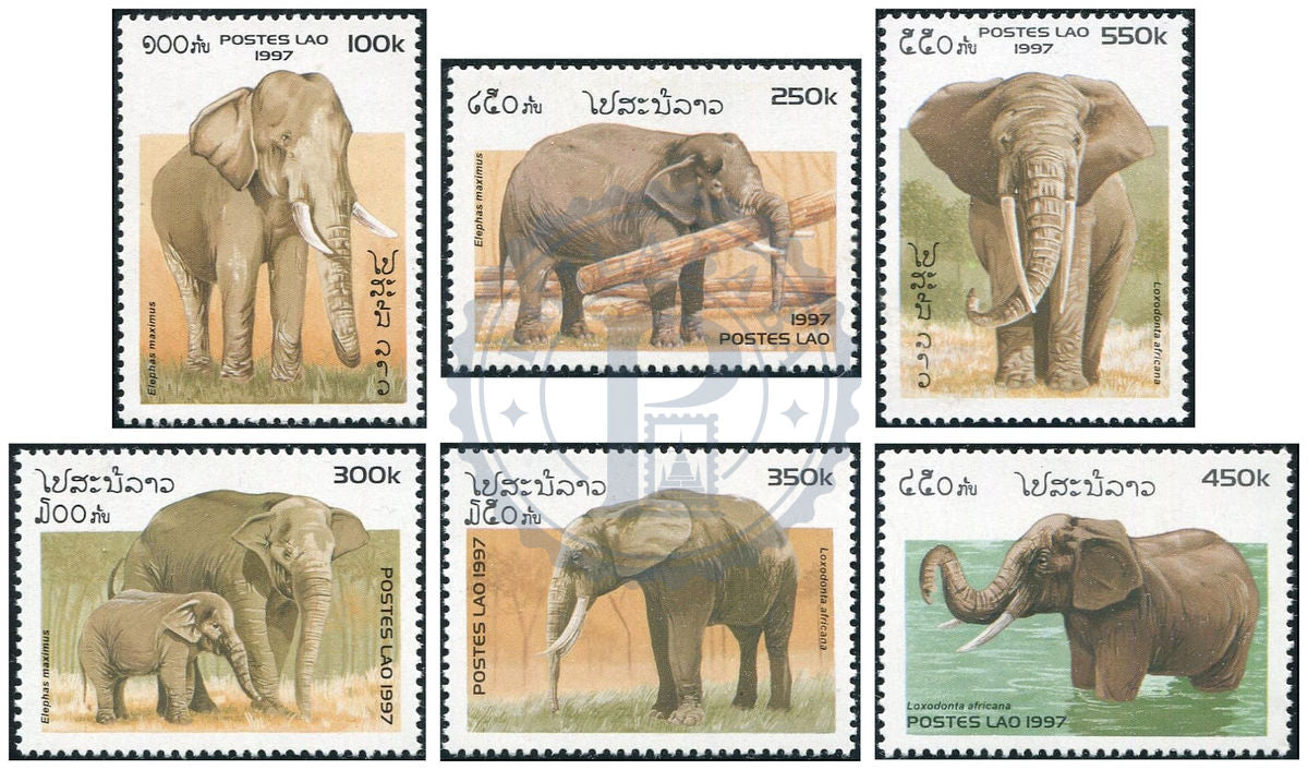 Laos Éléphants, série de timbres, état MNH, émission 1997, collection Philababa