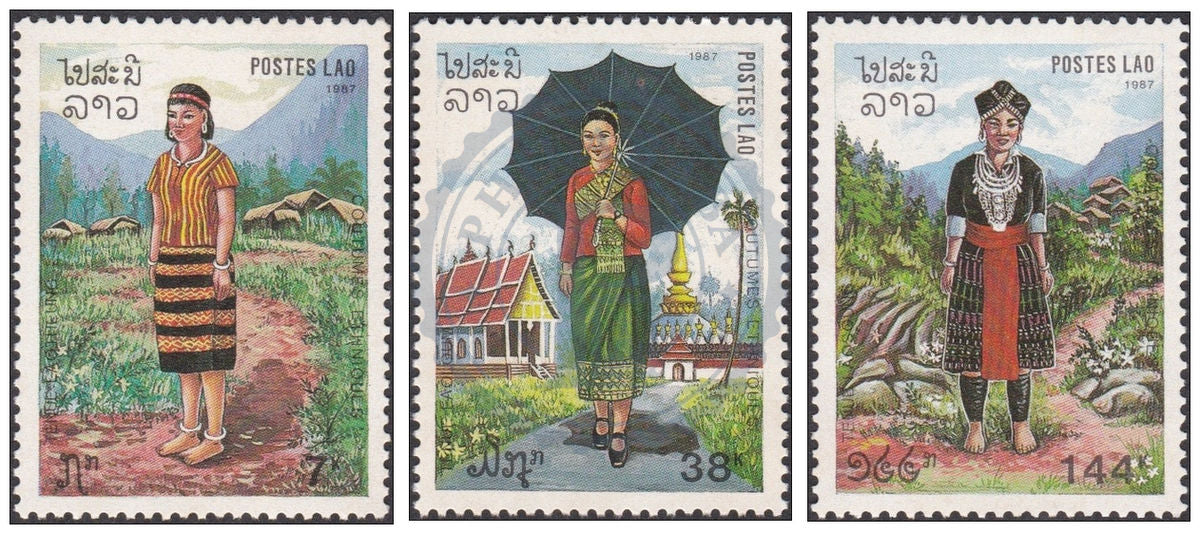 Laos Costumes/Costumes MNH 1987 Série de timbres