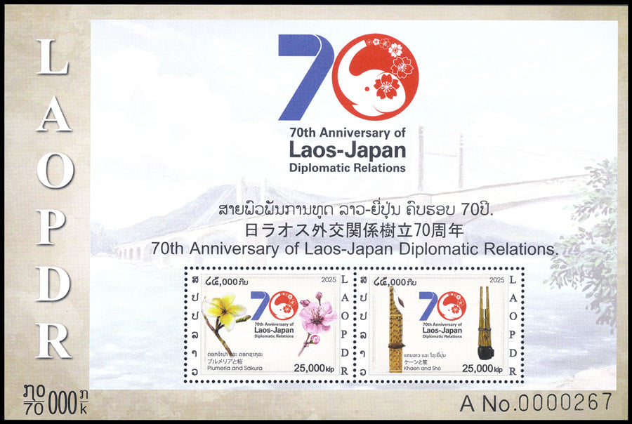 Laos 2025 – Laos–Japan – Perforated souvenir sheand BL 285A mint never hinged